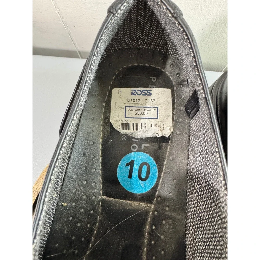 Perry Ellis Clipper RB Loafers Mens 10 Black Good Square Toe Bit Detail Slip On